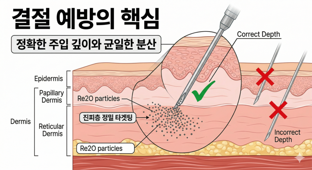 为防止结节性副作用而向触感锂离子电池真皮层精确注射的设计示意图。