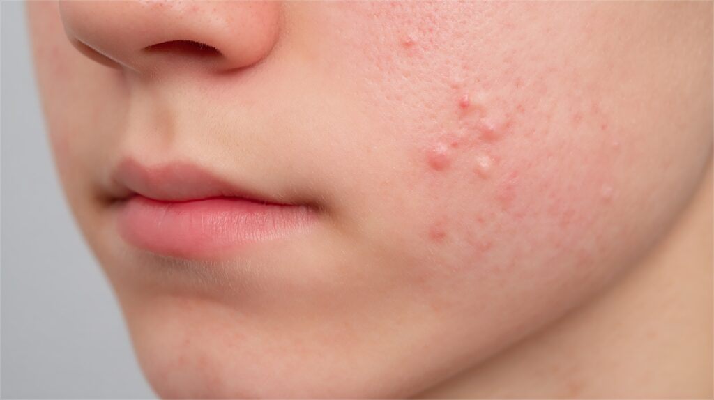 압구정 쥬베룩 시술이 필요한 볼 부위의 여드름 흉터와 패인 자국 피부 상태