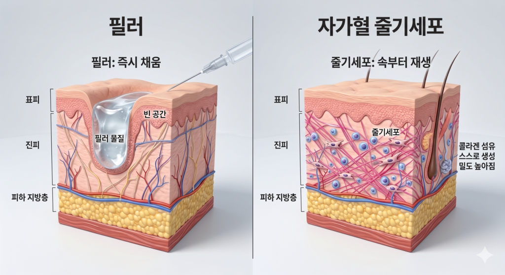 압구정 줄기세포와 필러의 원리 차이 비교 인포그래픽
