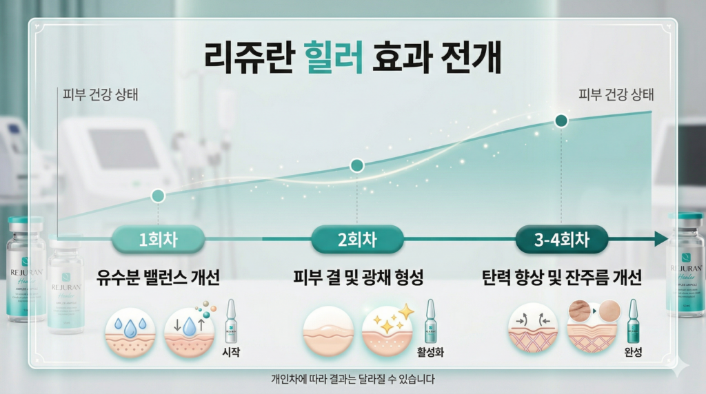 압구정 리쥬란힐러 시술 횟수에 따른 단계별 효과 발현 타임라인
