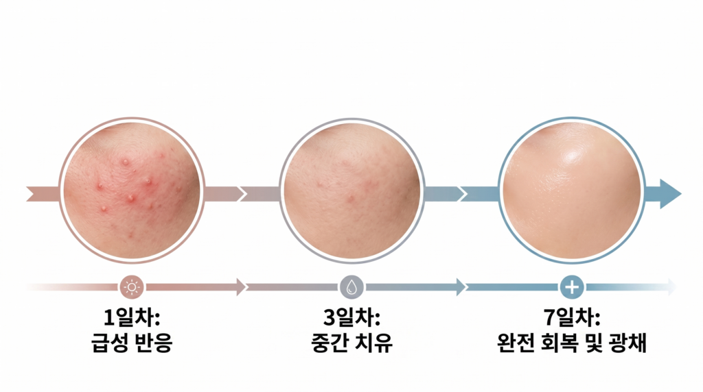 리쥬란 통증 시술 후 1일부터 7일까지의 엠보싱 돌기 및 붓기 회복 경과 타임라인
