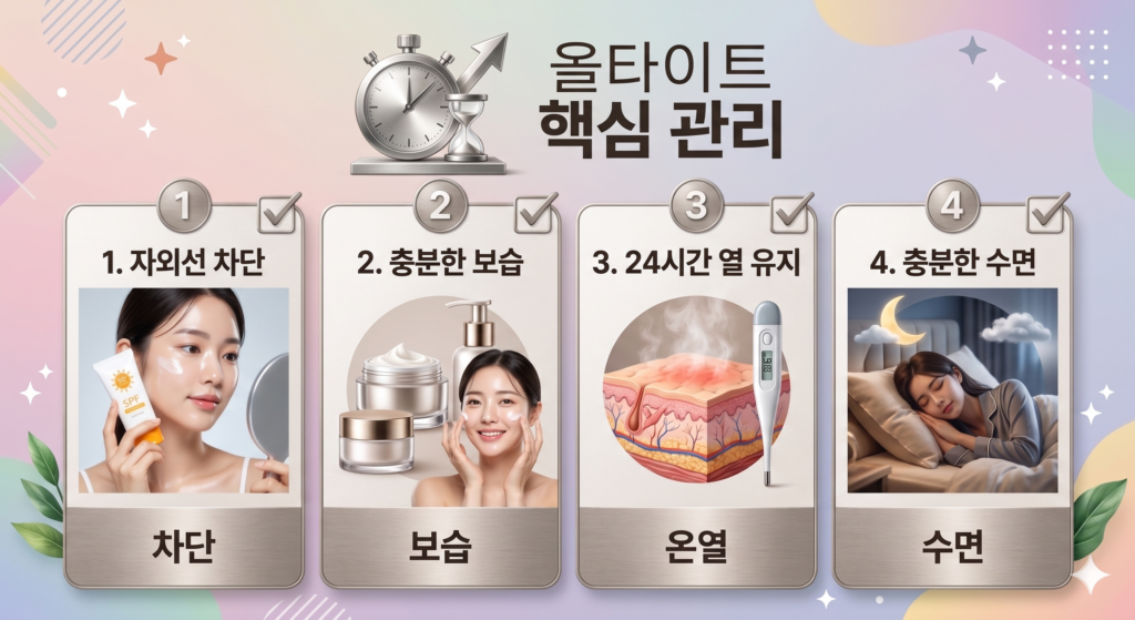 올타이트 주기 및 효과를 길게 유지하기 위한 시술 후 자외선 차단 및 보습 관리법
