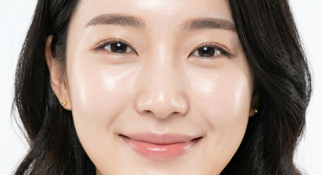 강남 올타이트 리프팅 시술 후 여성의 얼굴 정면 근접 사진. 피부 탄력이 회복되어 매끄러워진 페이스라인과 환하게 빛나는 피부 톤, 잔주름이 개선되어 건강한 광채가 도는 시술 후 모습

