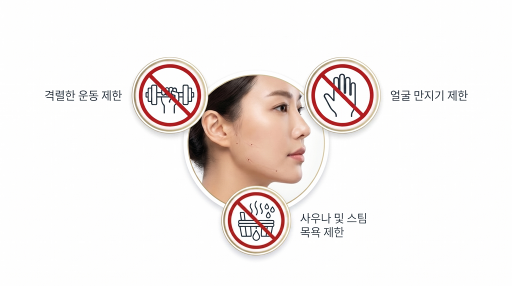 힐로웨이브 결절을 예방하기 위한 시술 후 48시간 터치 및 자극 금지 사후관리 안내
