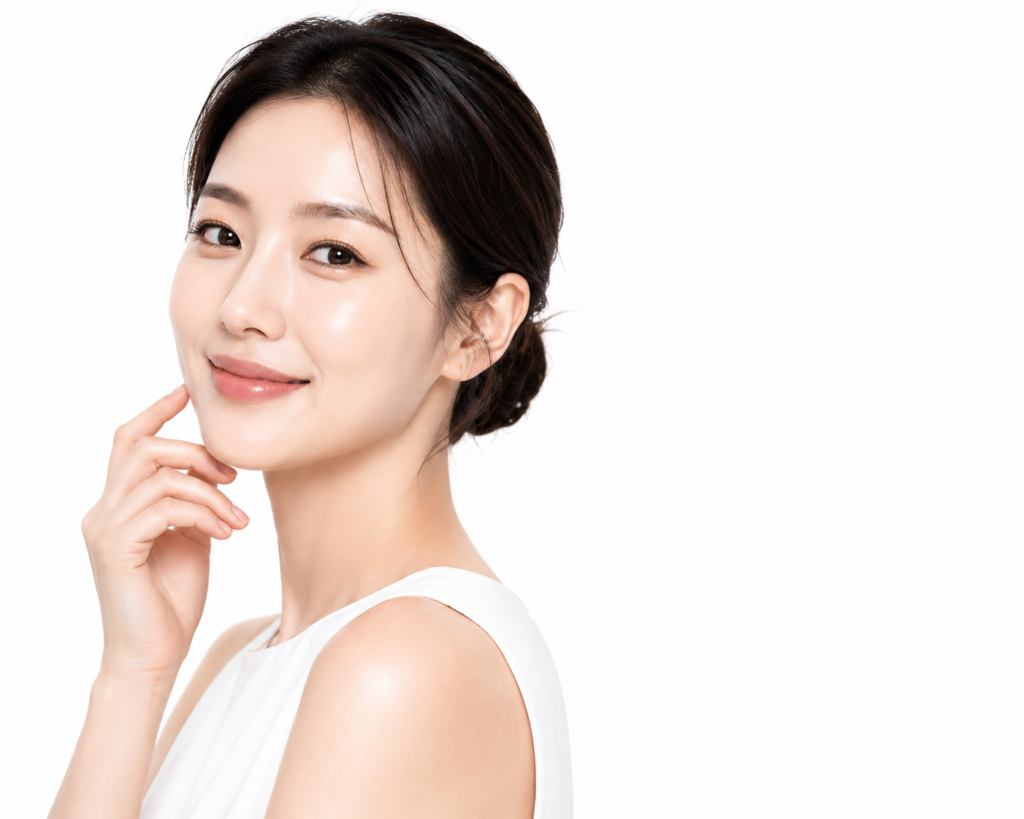 쿨소닉 울쎄라 차이 이미지, 리프팅 시술 후 만족스러운 여성의 자연스러운 피부 표현
