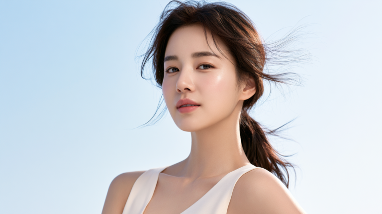 리쥬란 주기 안내 — 맑은 피부 결과 탄력을 표현한 뷰티 에디토리얼 모델 이미지