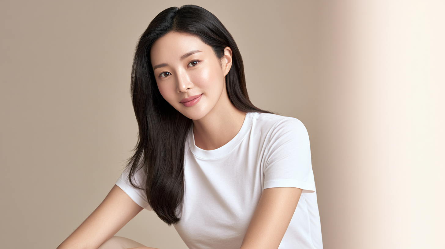 리쥬란 쥬베룩 차이를 소개하는 스킨부스터 비교 콘텐츠 대표 이미지, 맑고 윤기 나는 피부를 가진 여성 모델