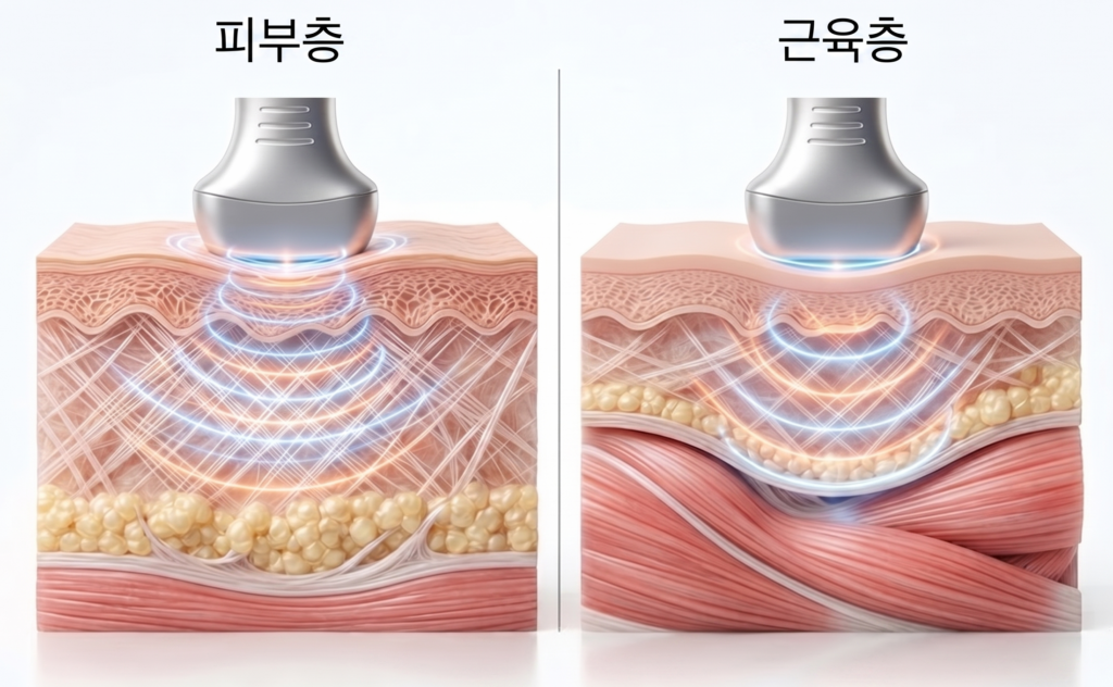 강남 엠페이스  피부층과 근육층 리프팅의 차이점 인포그래픽
