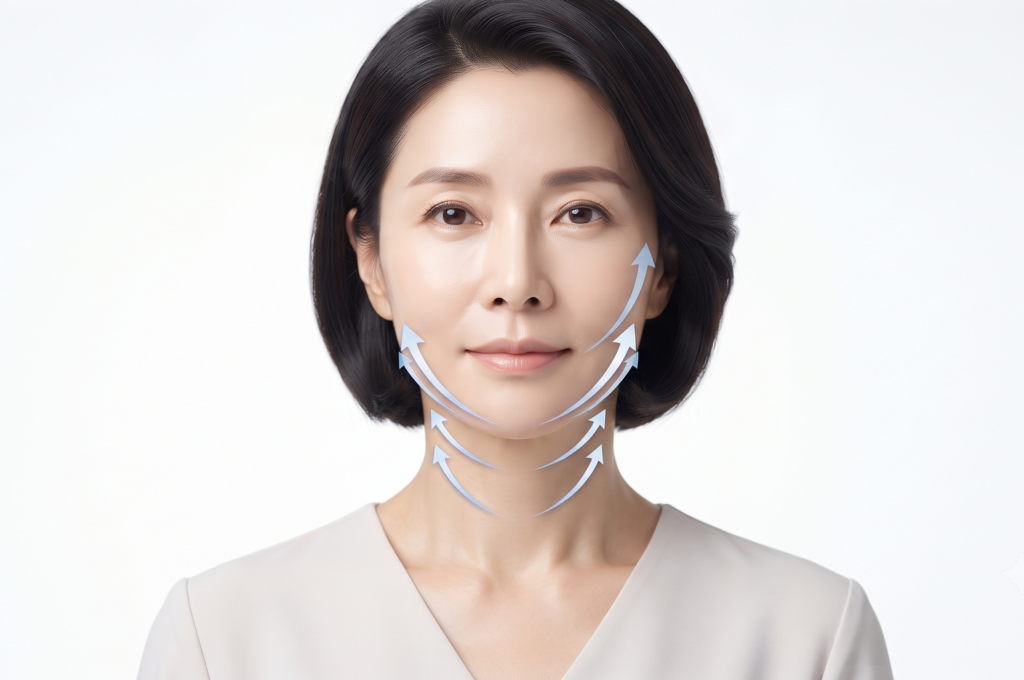 울쎄라 써마지 턱선 처짐과 볼 리프팅 효과를 상징하는 울쎄라 시술 가이드 이미지
