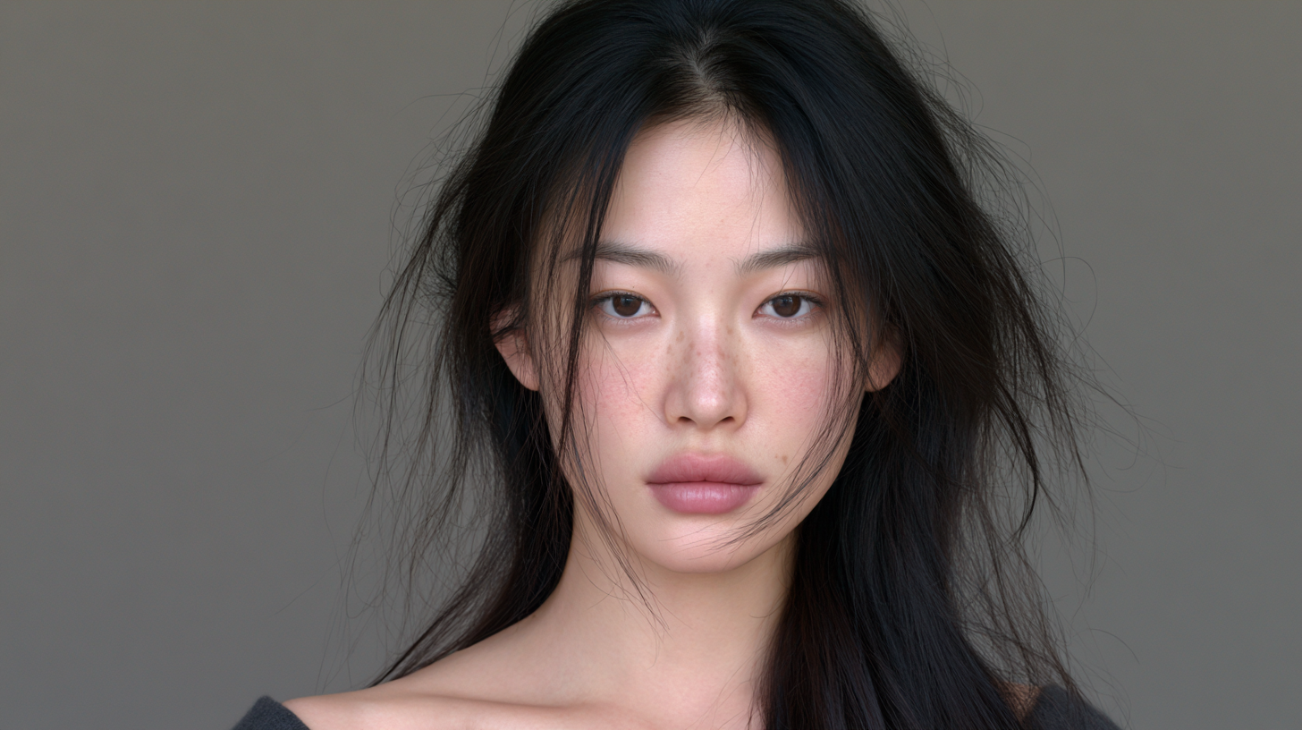 써마지 효과를 다룬 글의 대표 이미지 – 거울을 보며 턱선을 살피는 여성