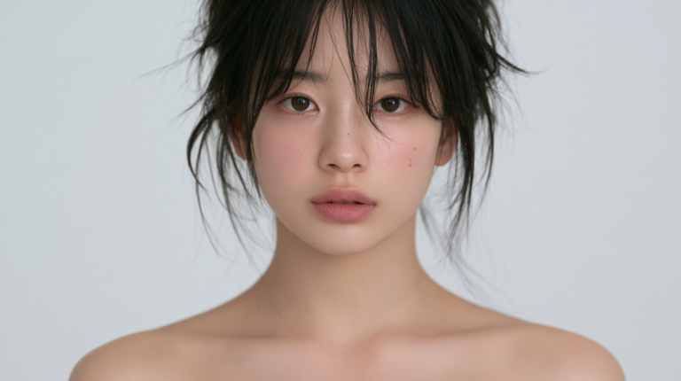 스킨보톡스 단점을 알아보기 전 거울 앞에서 피부 상태를 살펴보는 여성