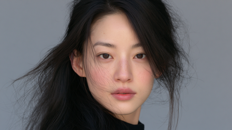 스킨보톡스 부작용을 검색하며 거울 앞에서 피부 상태를 살피는 여성