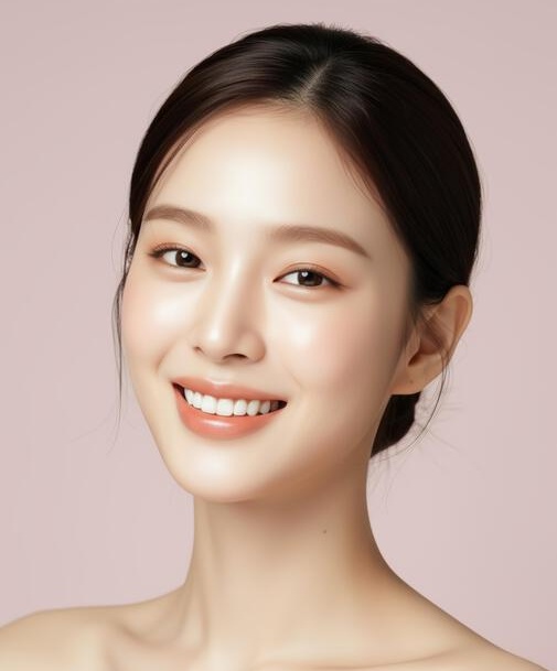 강남 LDM 시술 후 수분이 채워져 쫀득하고 맑은 피부 톤을 보여주는 밝고 건강한 여성의 얼굴 근접 샷
